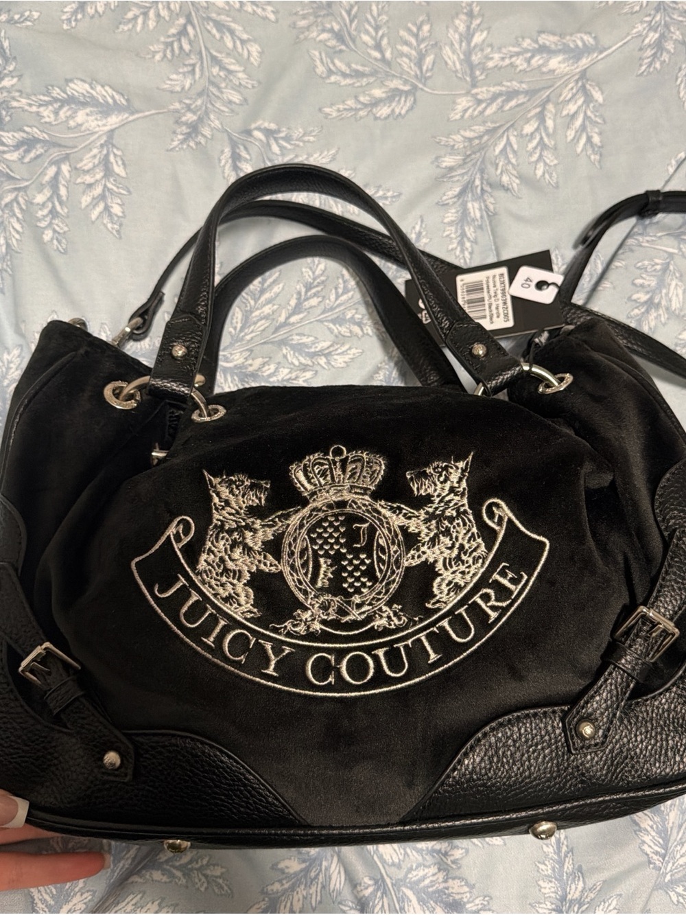 Juicy Couture Black Crest-Embroidered Shoulder Bag